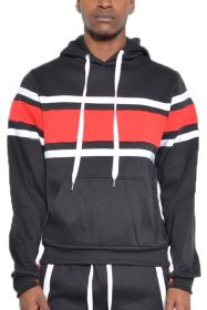 SOLID WITH THREE STRIPE PULLOVER HOODIE (Color: OLIVE BLACK, size: 2XL)