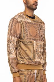 Weiv Paisley Bandana Print CrewNeck (Color: KHAKI, size: M)