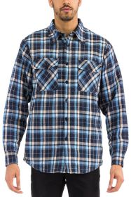 Mens Quilted Padded Flannel (Color: NAVY/BLUE, size: L)
