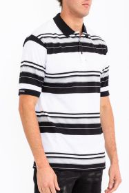 Old School Striped Pique Polo Shirt (Color: WHITE BLACK, size: 3XL)