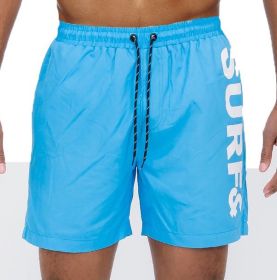 Solid Lined Beach Swim Text Swim Shorts (Color: Marina, size: S)