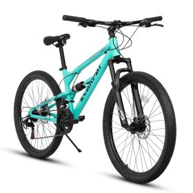 A26207 26 Inch Steel Frame Shock Fork Plus Shock Absorber 21-speed Unisex Mountain Bike (Color: Blue)